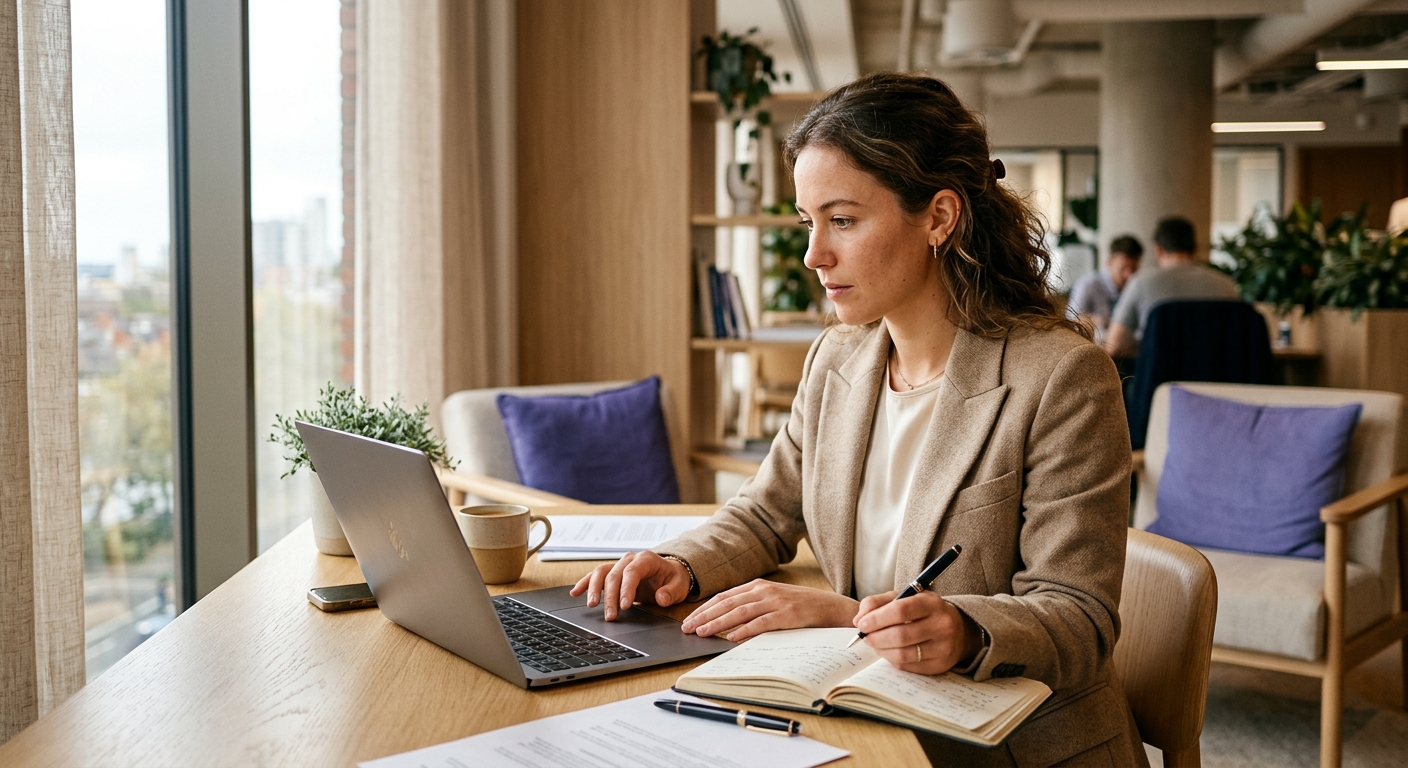 A consultant working through a growth plan at a sunlit desk