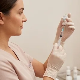 Nurse preparing a treatment at the counter