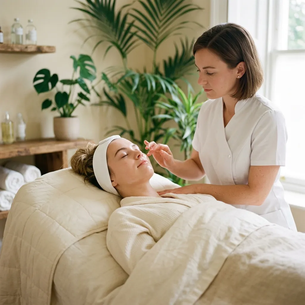 Nurse applying a hydrating serum to a relaxed client