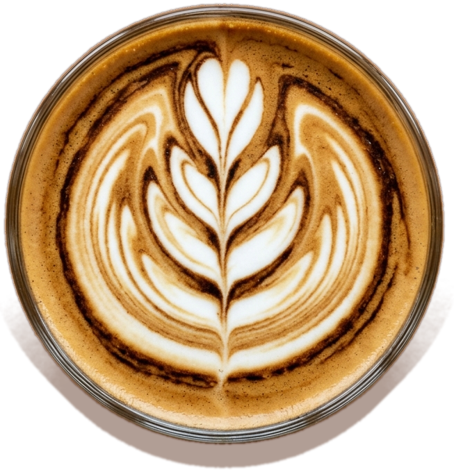 Top down view of latte art in a glass