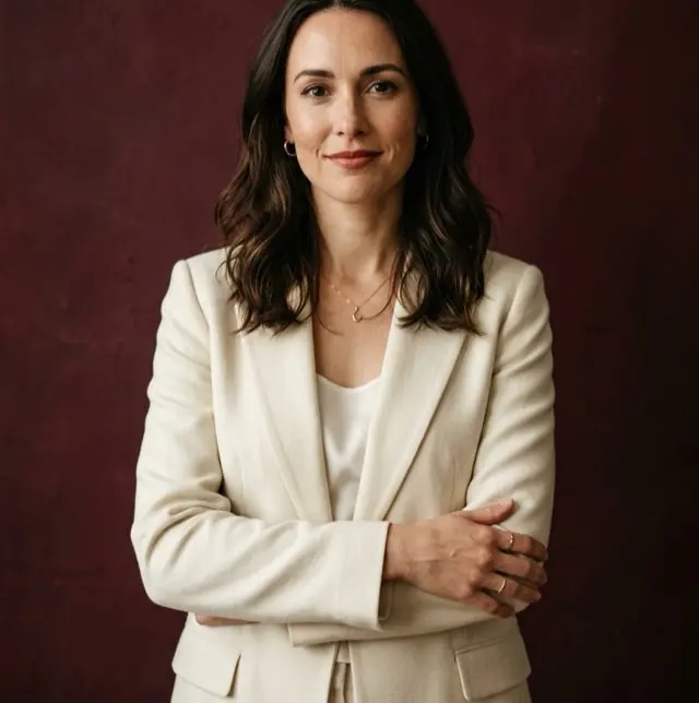 Portrait of a finance partner in a cream blazer