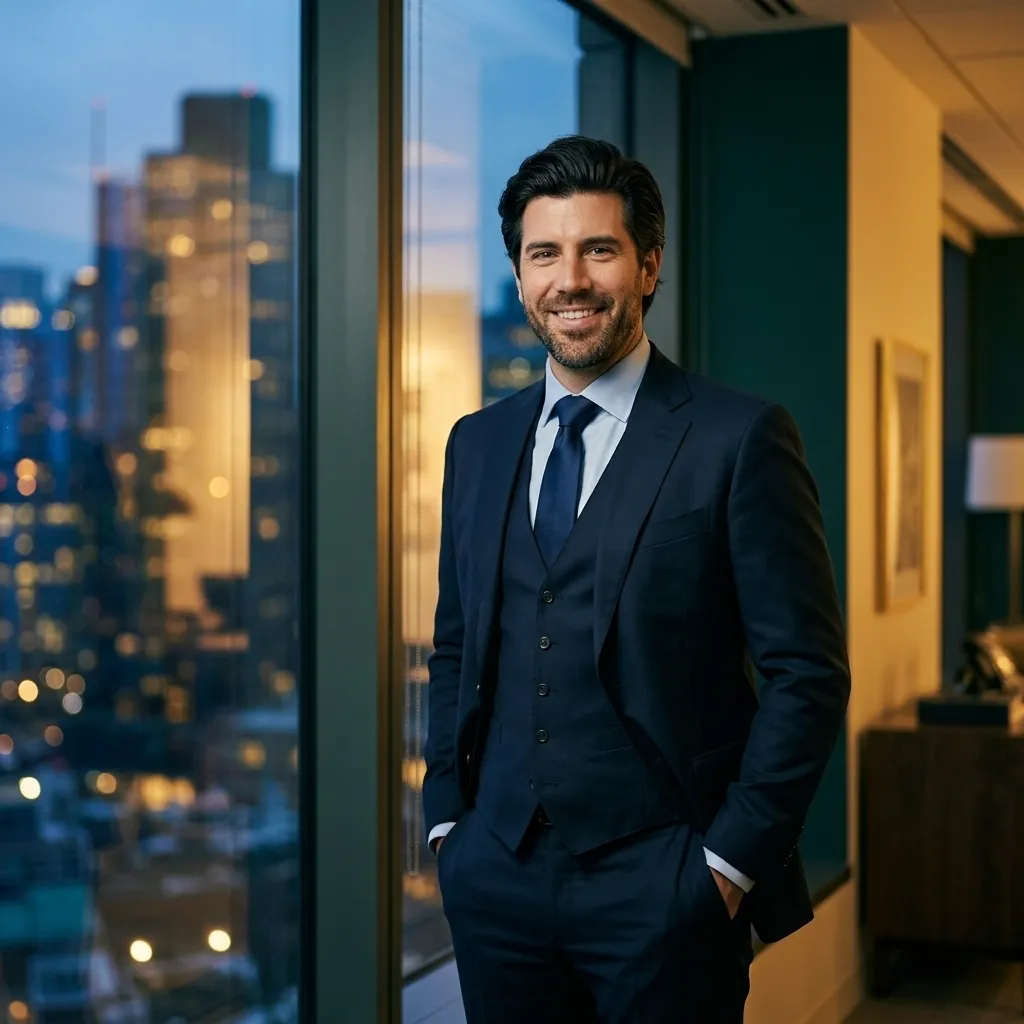 Graham Thornbury by his office window at dusk