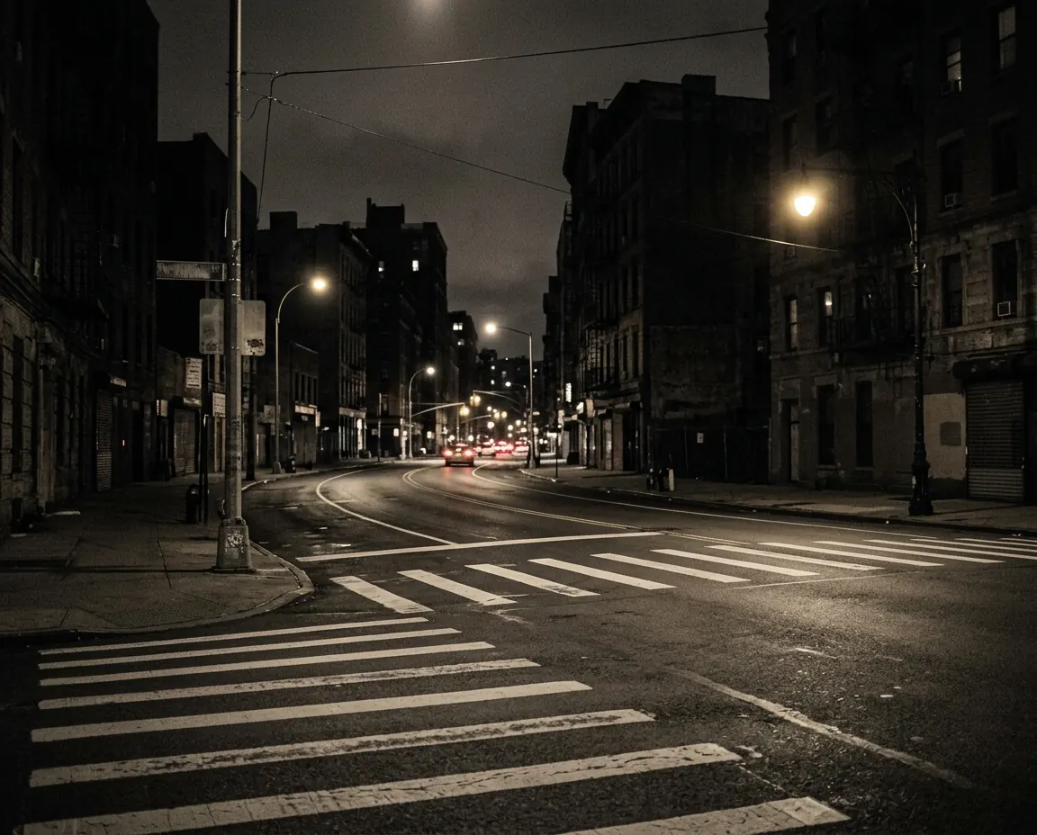 A city crosswalk at night