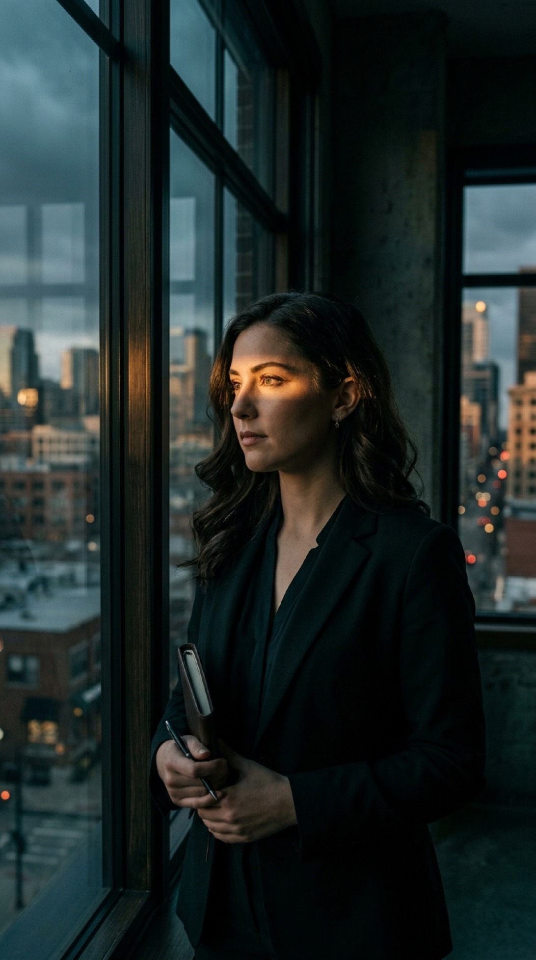 Attorney standing beside a tall office window
