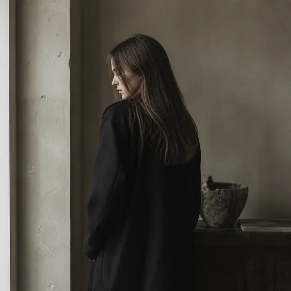Studio portrait of a sourcing lead in a dark overcoat