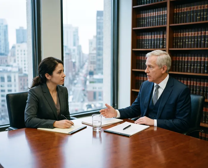 Two attorneys in a consultation at a conference table