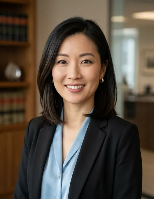 Mei Lin Zhao, senior associate, in a black blazer