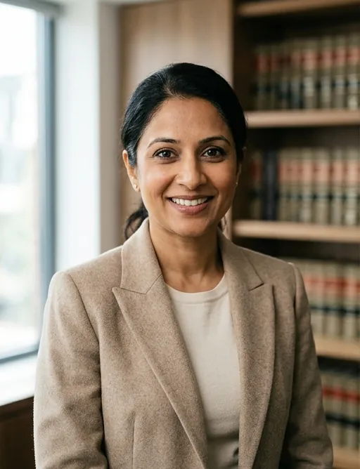 Priyanka Rao, partner, in a beige blazer