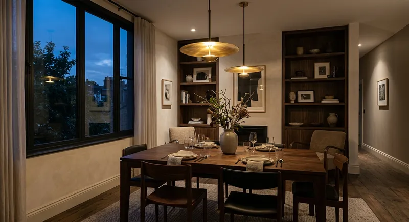 Walnut dining room at dusk