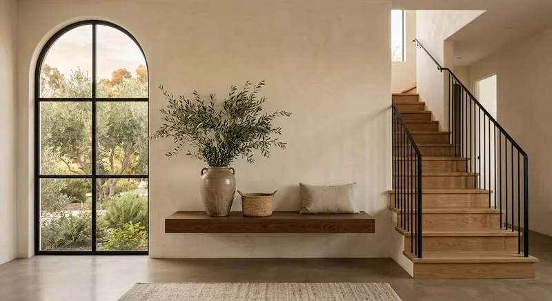 Entry hall with an arched window