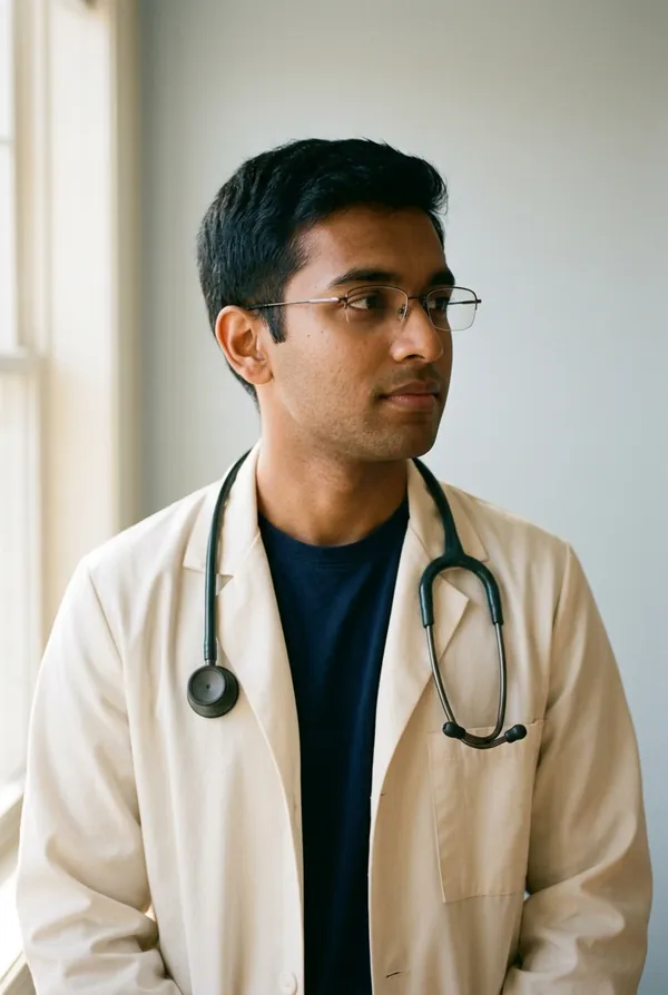 Portrait of Arjun Mehta, Head Veterinary Technician