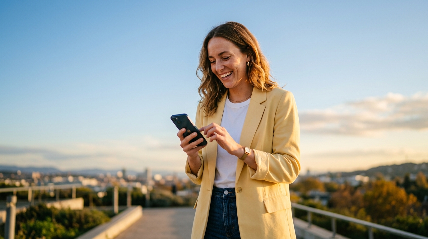 A professional checking a project update on her phone