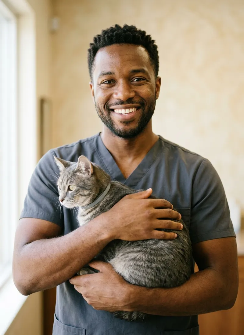 Portrait of Julian Mensah, Associate Veterinarian at Wrenfold Veterinary Group