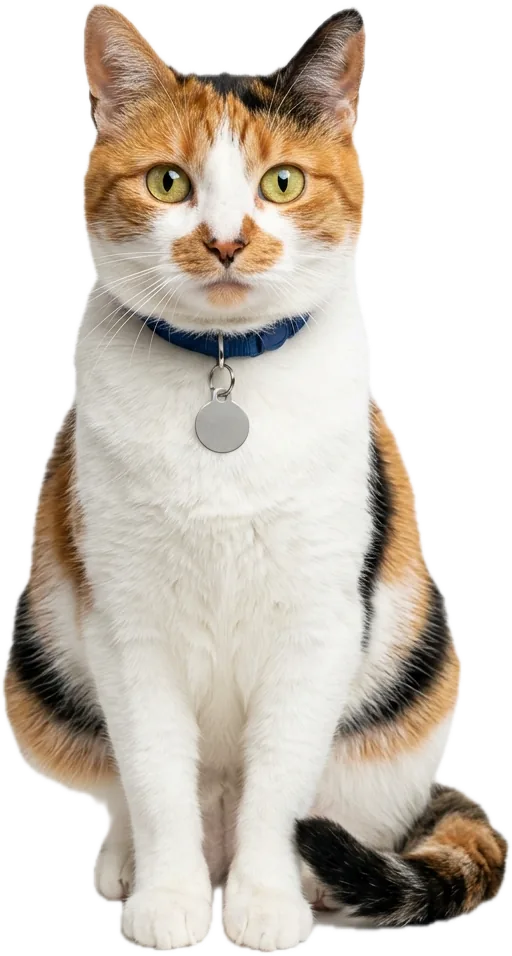 A calico cat sitting upright