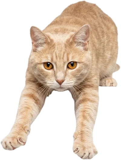 A ginger cat leaning forward with its paws reaching down