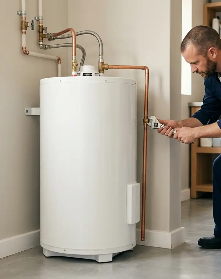 Tank water heater checked over in a utility room