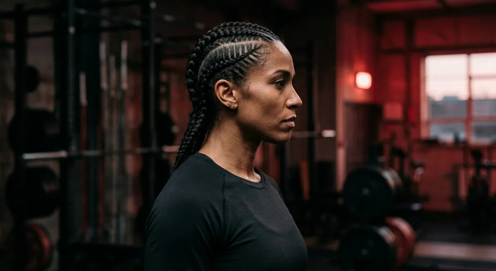 A kids program coach in a black training top photographed in profile
