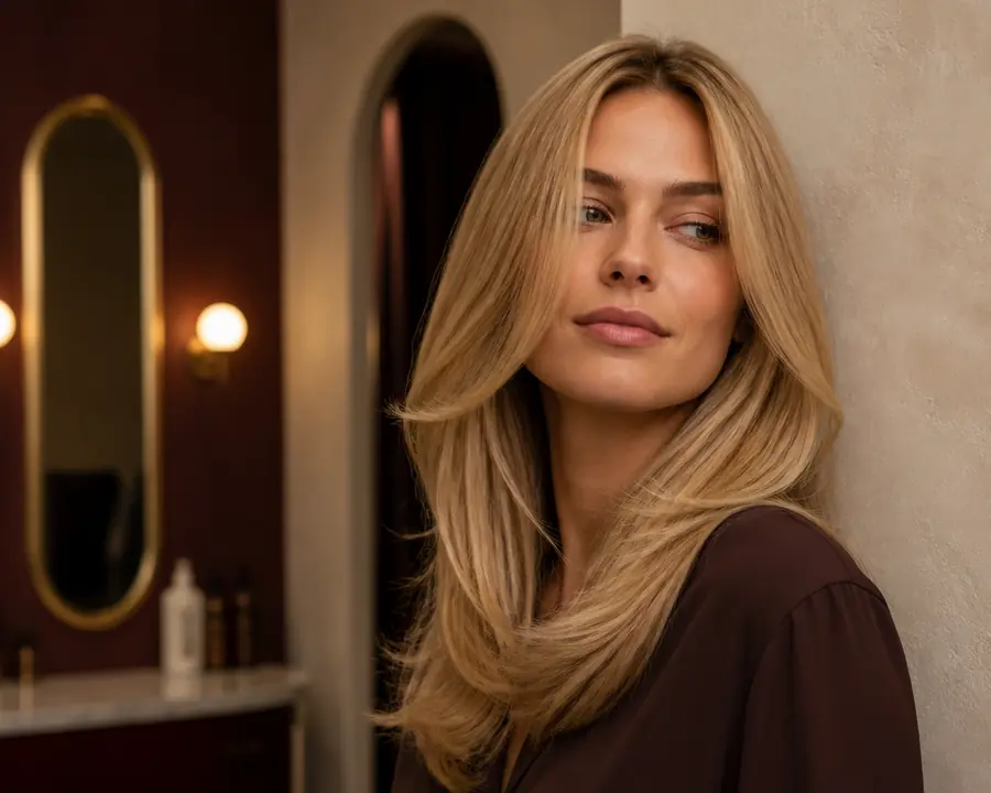 Freshly cut glossy hair falling into a soft shape
