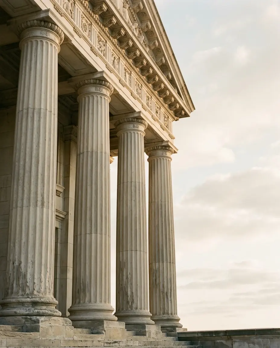 Limestone colonnade on the courthouse opposite our chambers