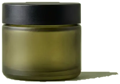 Frosted olive glass jar with a matte black lid
