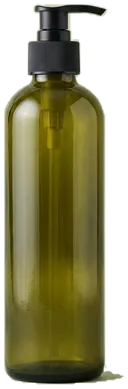 Olive glass bottle with a black pump dispenser