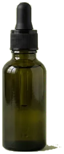 Dark olive glass bottle with a black dropper cap