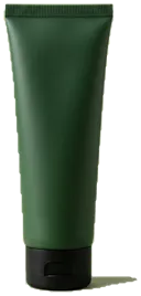 Deep green squeeze tube standing on its cap