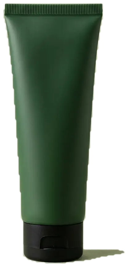 Deep green squeeze tube standing on its cap