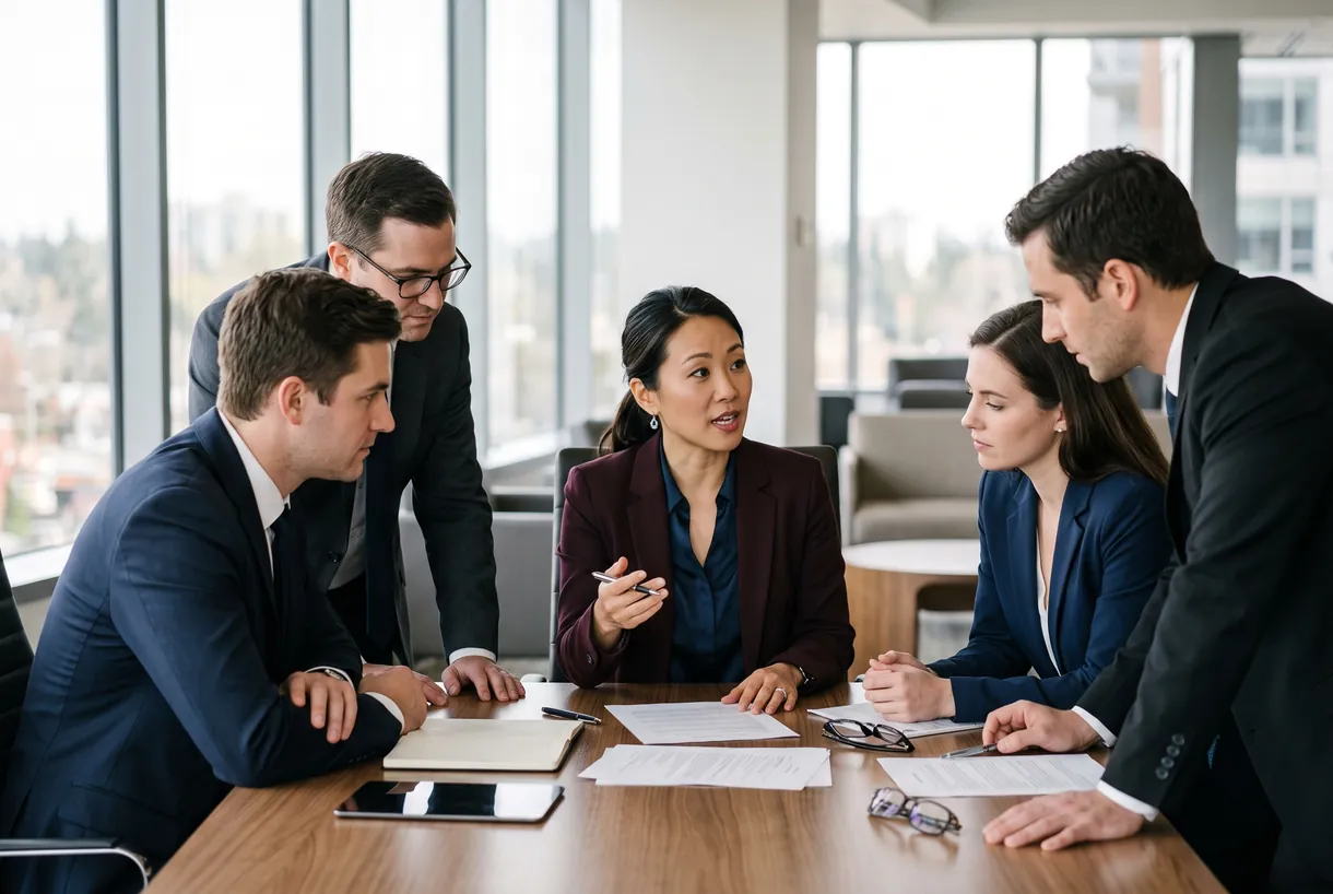 Corvin & Pratt attorneys meeting around a conference table