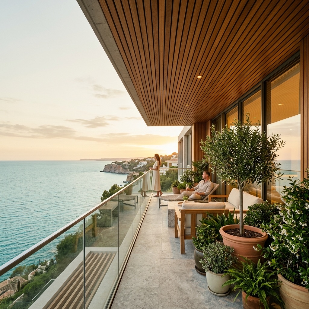 Villa balcony at sunset