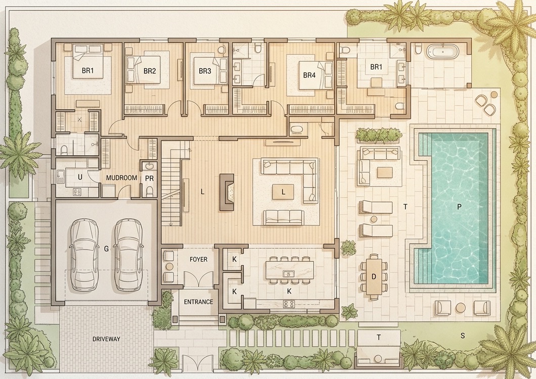 Ground floor plan, illustrative