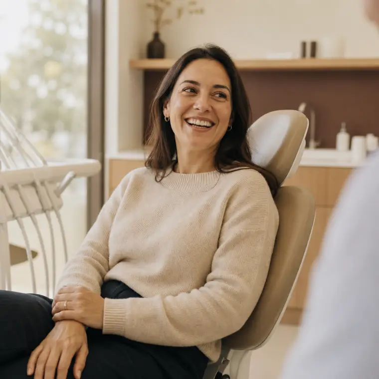 A patient smiling in a treatment chair