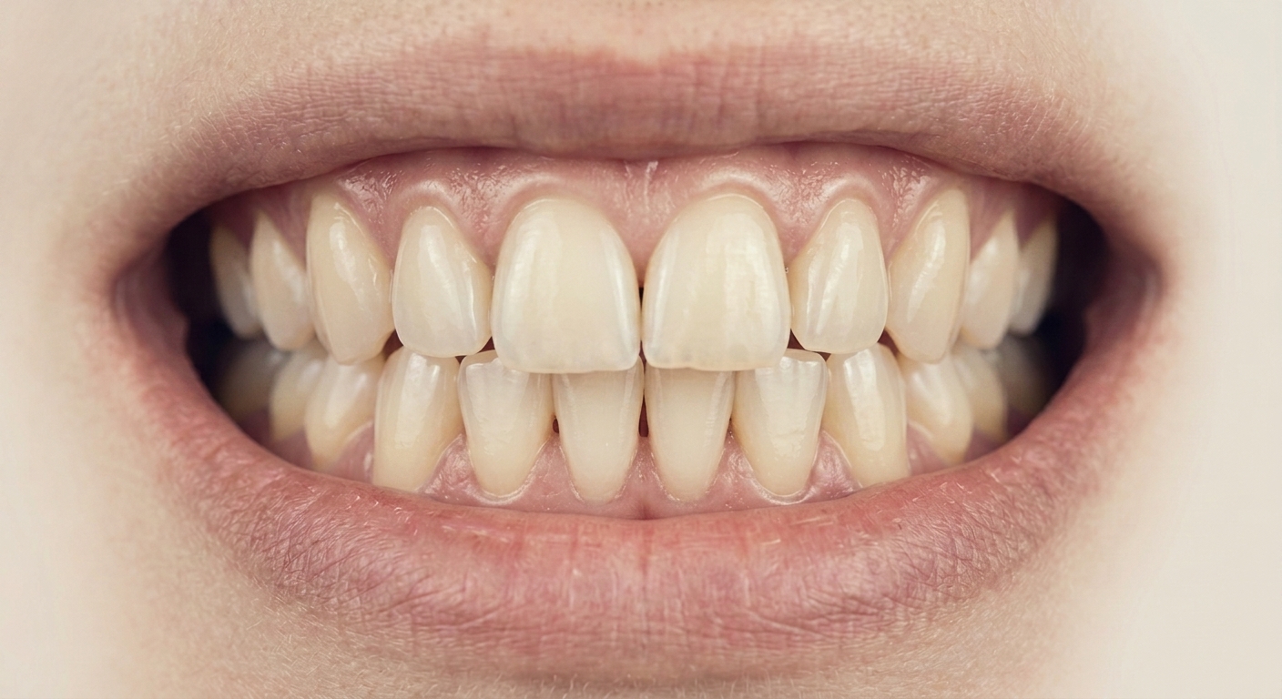 After: the same teeth, cleared and polished, with the gum edge visible again.