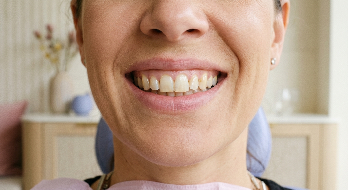 Uneven, worn front teeth before veneers