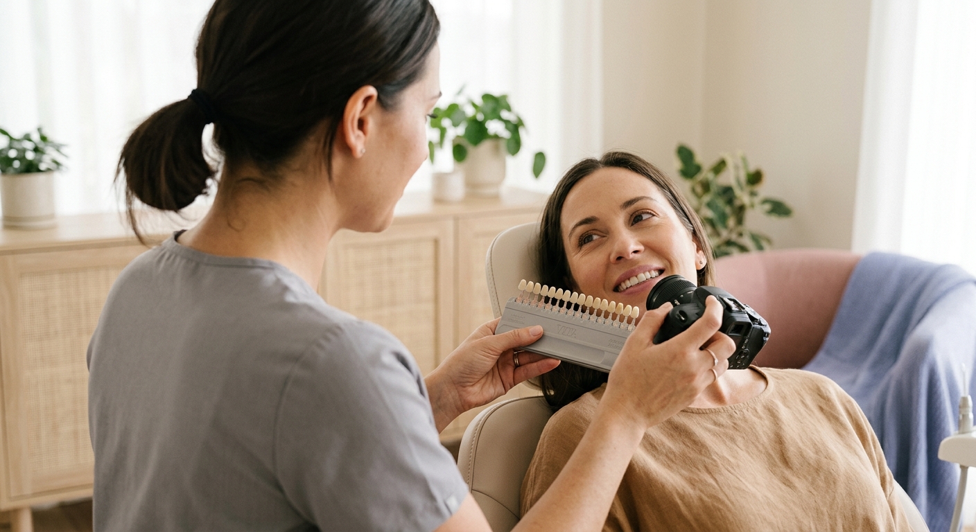 Cosmetic dentist reviewing a smile design