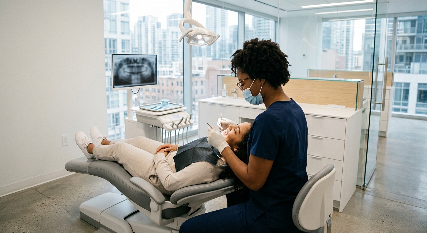 A relaxed patient during a cleaning at Axis Dental