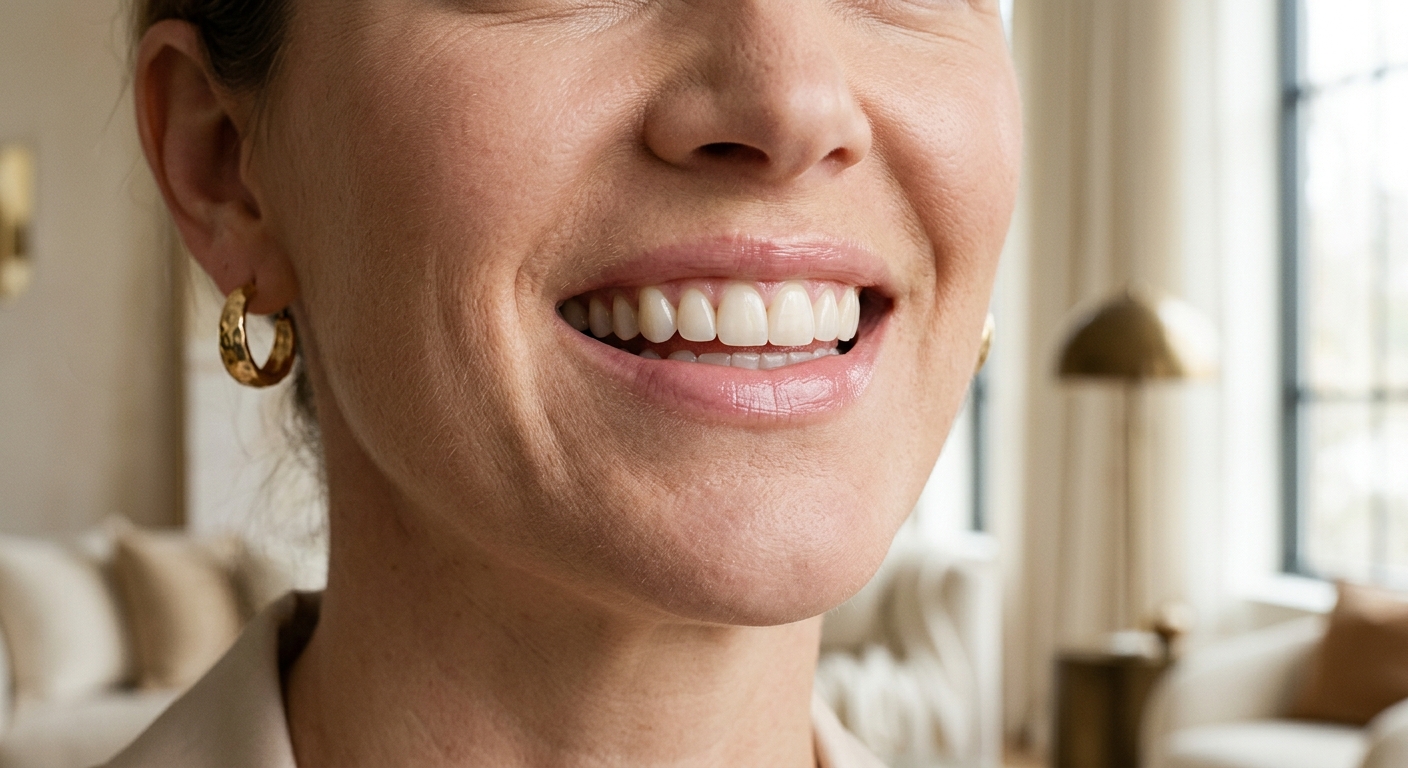 Porcelain veneers, after (illustrative)