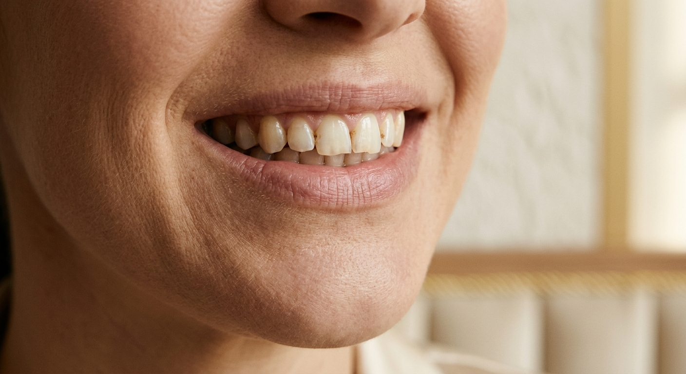 Porcelain veneers, before (illustrative)