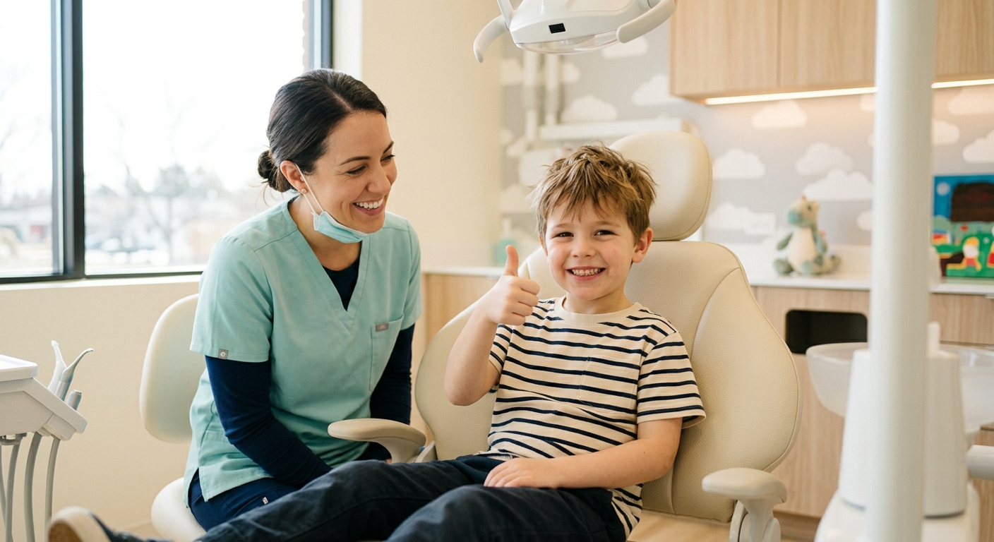 A happy child in the dental chair