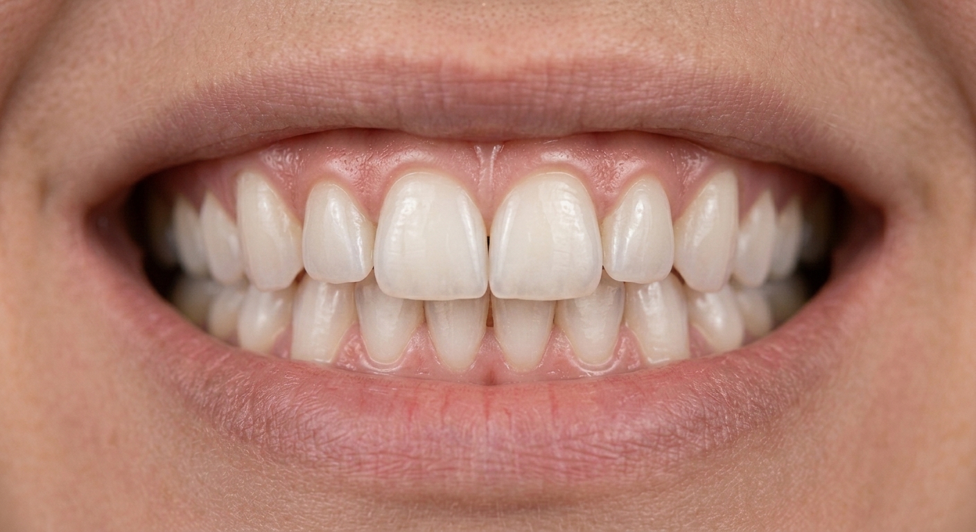 After: ten veneers, the gap closed, the edges levelled, and the shade lifted one family.
