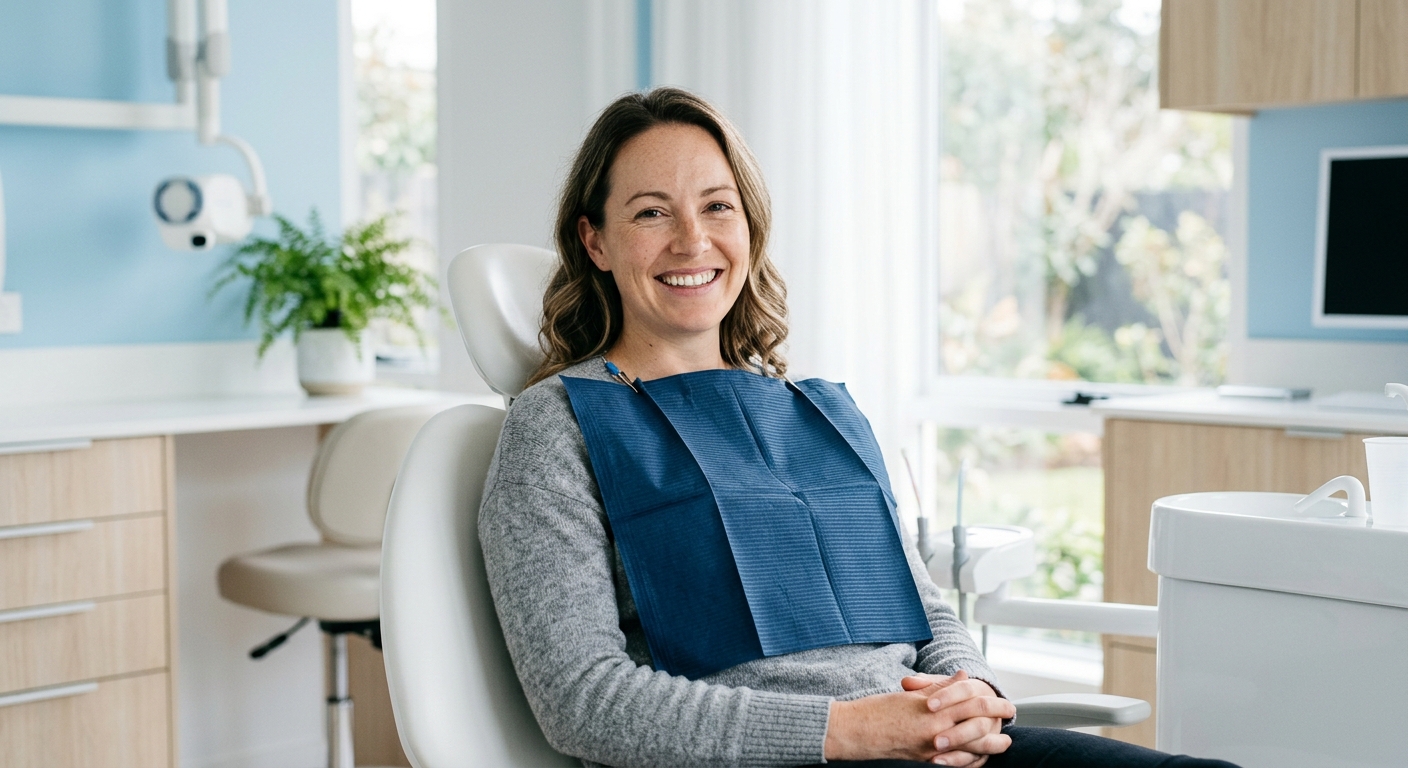 A relaxed, happy patient smiling in a bright TideWell treatment room