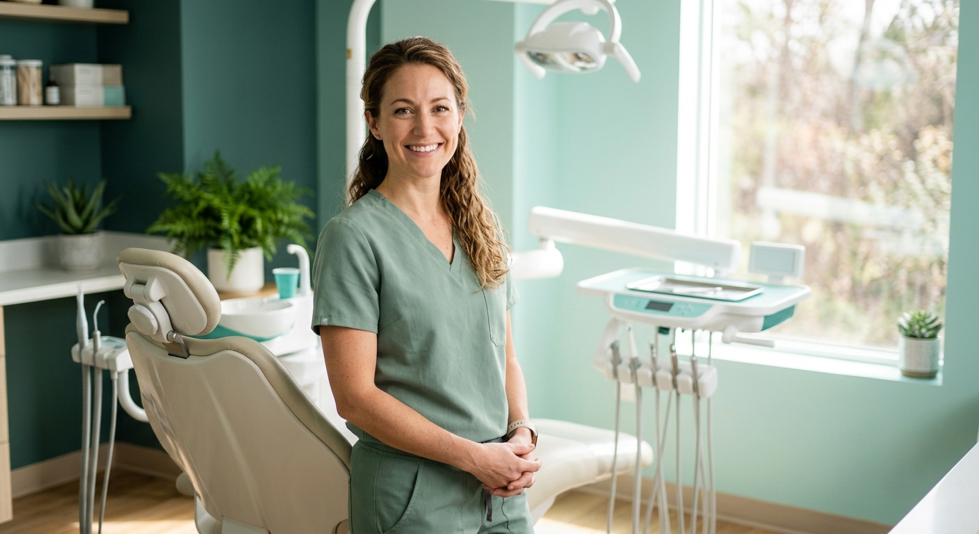 A Willowmere dentist in a bright, plant-filled treatment room