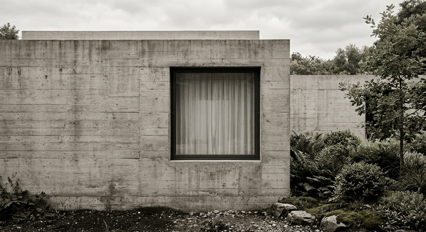 Board-formed concrete facade