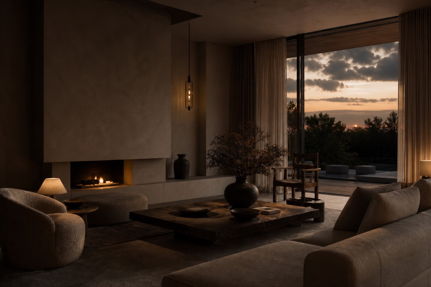 Dusk interior lounge