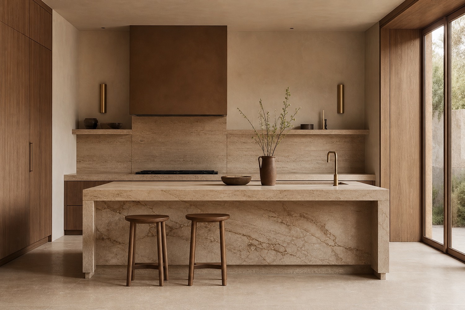 Travertine island kitchen