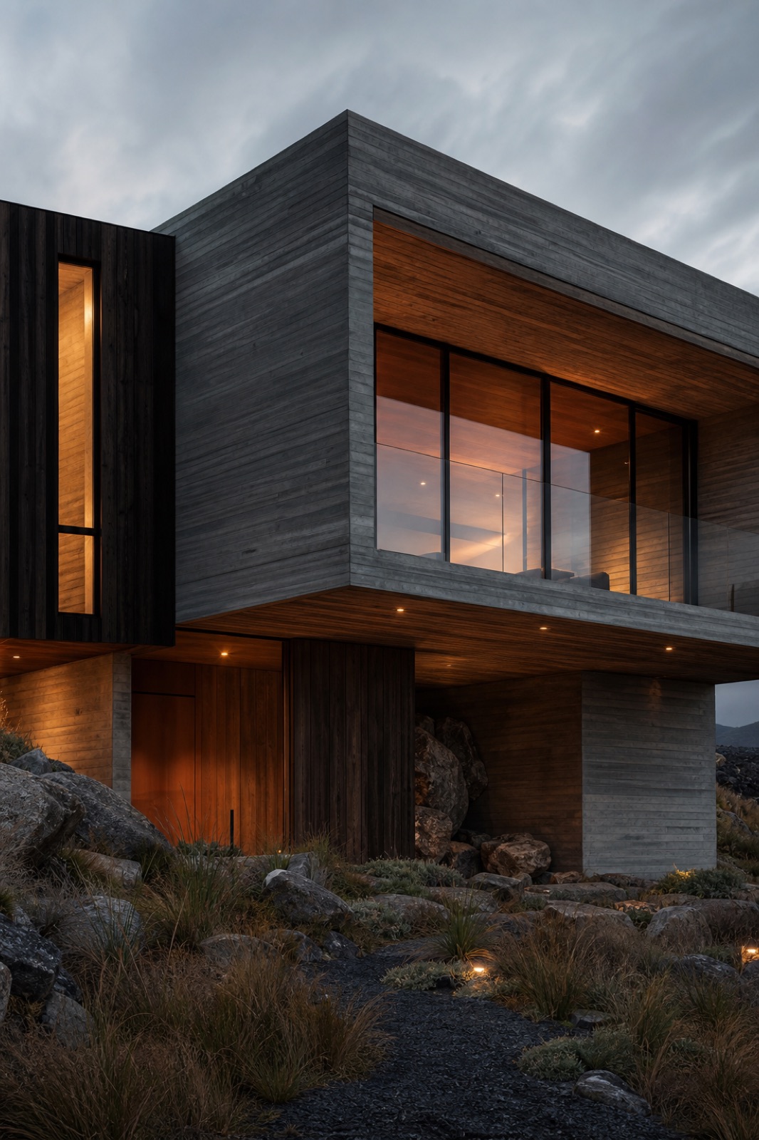Exterior of a modern concrete and timber house