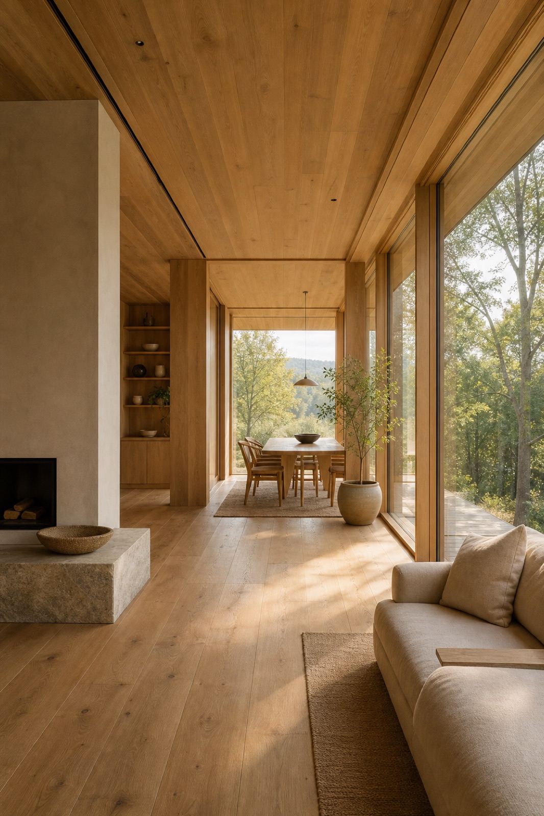 Warm timber interior of a modern home