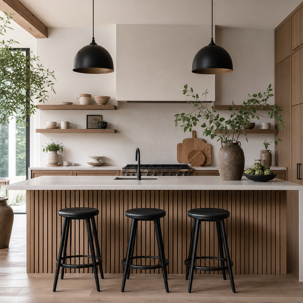 Kitchen island with pendant lights