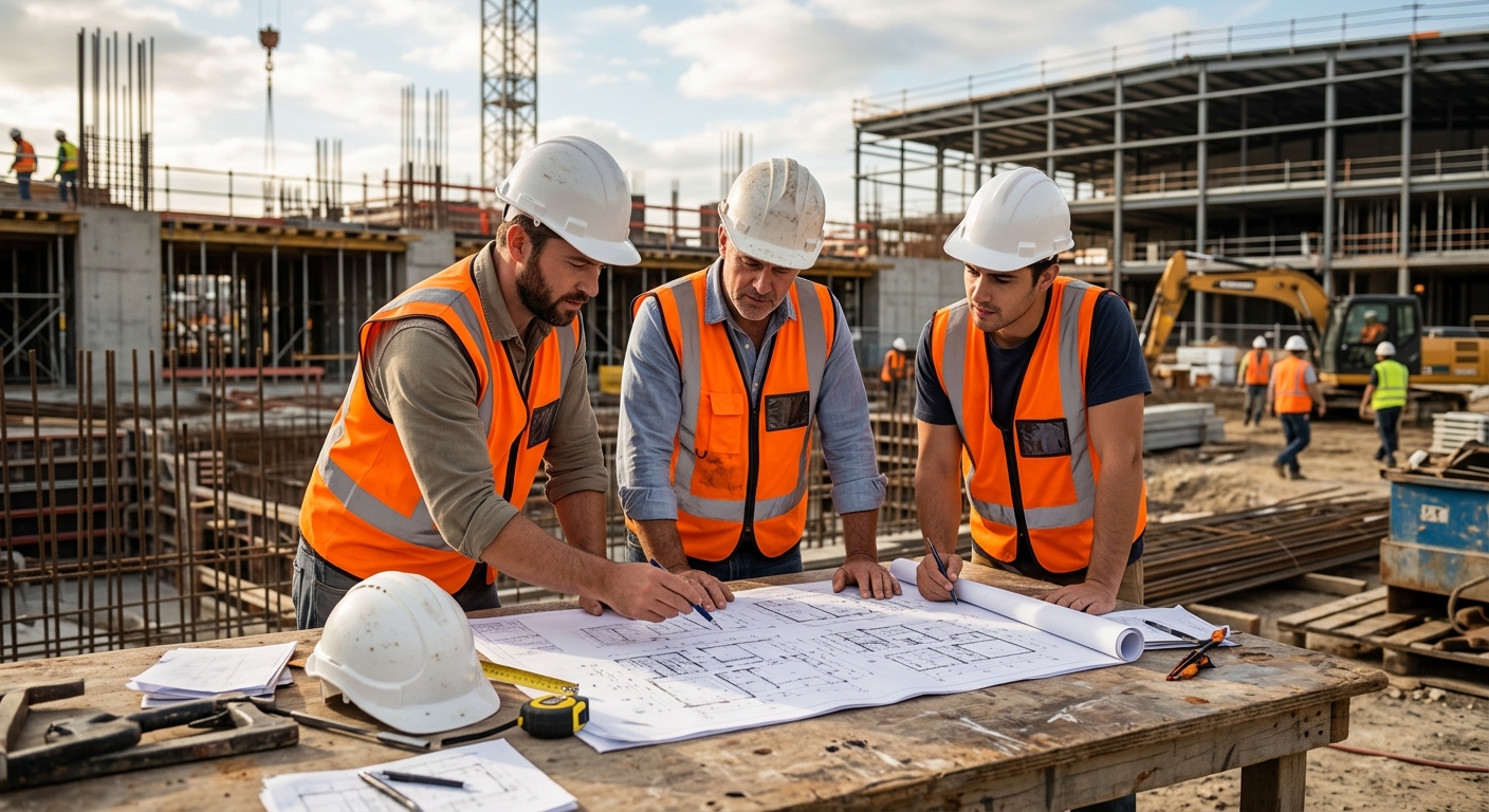 Ironvale engineers reviewing plans on site