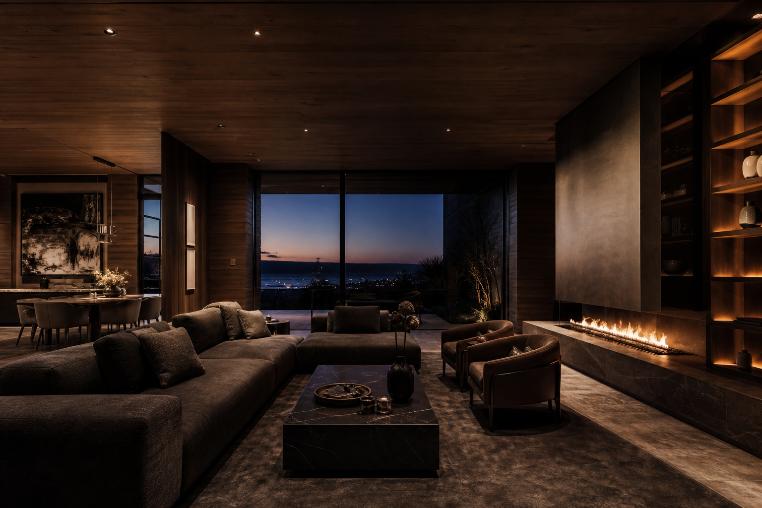 A refined Renholt interior at dusk